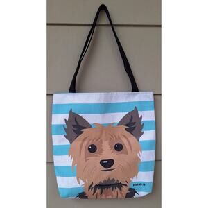 Dogpark Yorkie Dog Tote Bag 16" x 16" Cotton Canva Turquoise Blue White Brown